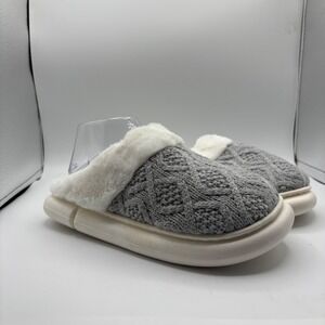 Women Winter Fuzzy Slippers Memory Foam Cable Knit Indoor House Shoes Gray 40-41